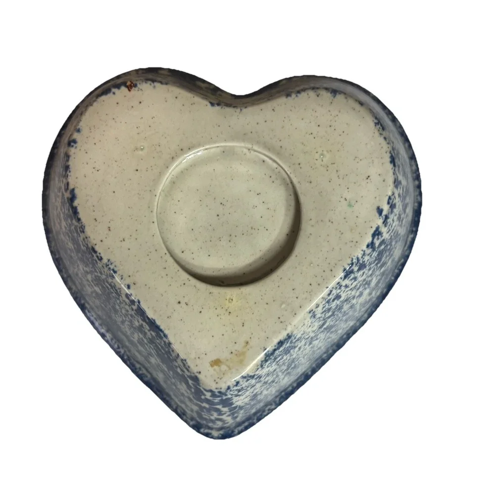 Blue & White Spongeware Heart-Shaped Stoneware Bowl